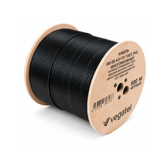 Кабель коаксиальный VEGATEL RG-58 A/U (ГОСТ, PVC, черный) бухта 500м