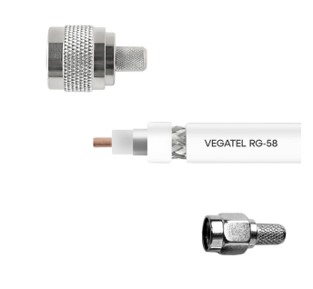 Кабельная сборка VEGATEL RG-58 A/U (ГОСТ, PVC, белый) (SMA-male - N-male) 1м