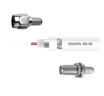 Кабельная сборка VEGATEL RG-58 A/U (ГОСТ, PVC, белый) (SMA-male - SMA-female) 1м
