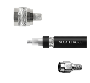 Кабельная сборка VEGATEL RG-58 A/U Сu (ГОСТ, PVC, многожильный, черный) (SMA-male - N-male) 1м