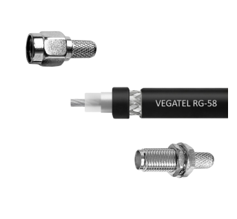Кабельная сборка VEGATEL RG-58 A/U Сu (ГОСТ, PVC, многожильный, черный) (SMA-male - SMA-female) 2м