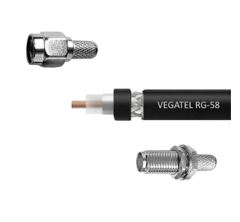 Кабельная сборка VEGATEL RG-58 A/U Cu (ГОСТ, PE, черный) (SMA-male - SMA-female) 1м