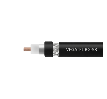 Кабель коаксиальный VEGATEL RG-58 A/U (ГОСТ, PVC, черный) бухта 100м
