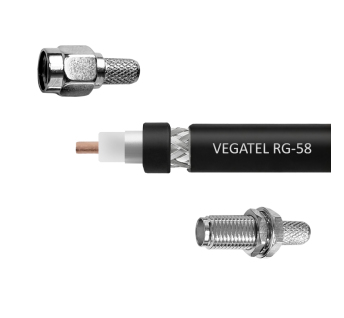 Кабельная сборка VEGATEL RG-58 A/U (ГОСТ, PVC, черный) (SMA-male - SMA-female) 1м